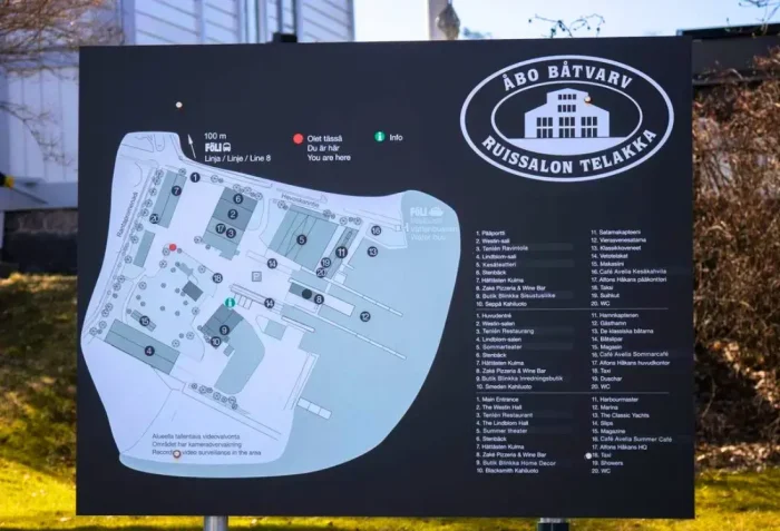 Ruissalon Telakka on Turku Jazz Festivalin viikonloppuiltojen konserttipaikka. Kuvassa historiallisen Ruissalon Telakan aluekartta.